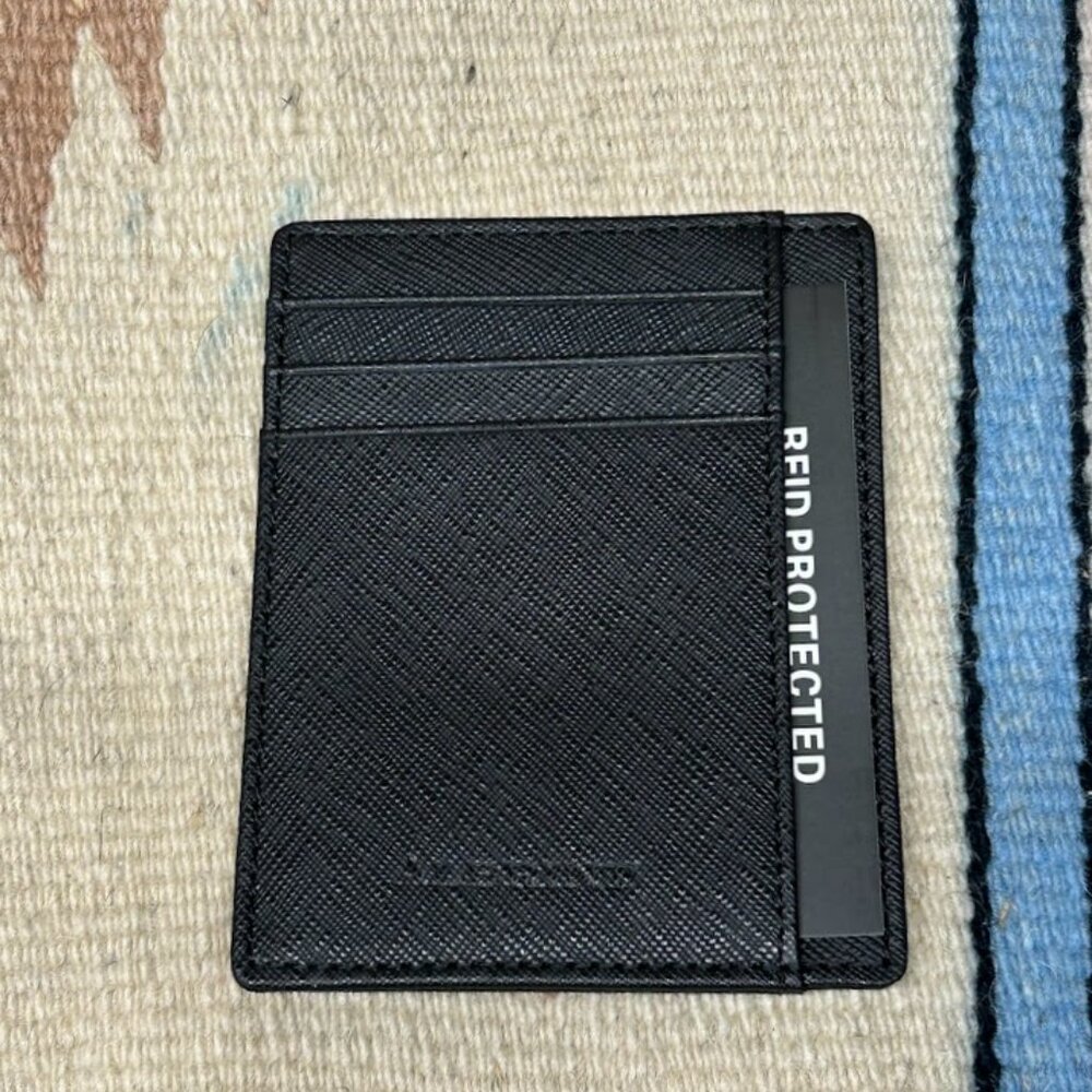 Albrint Black Cross Hatch Leather Front Pocket Wallet